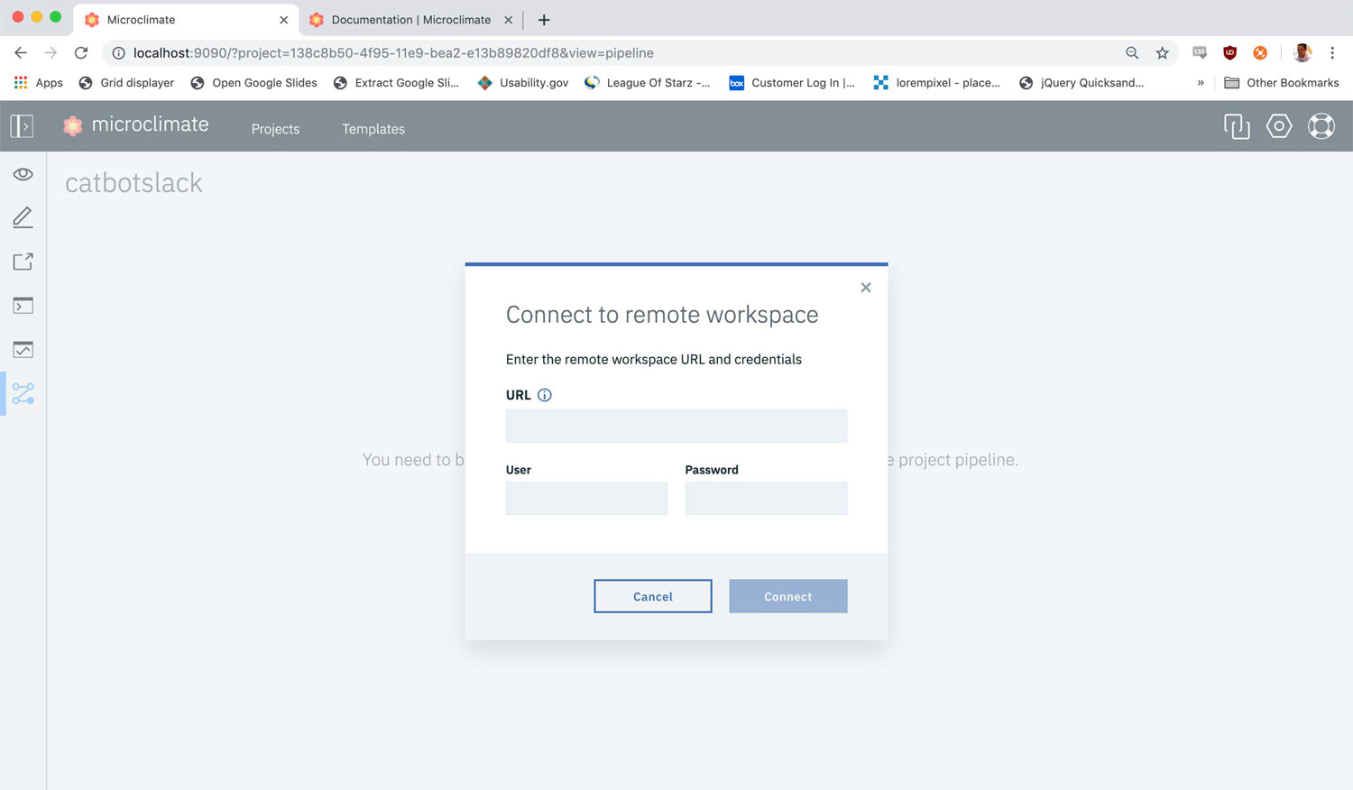 Screenshot of Microclimate Running in a Development Environment